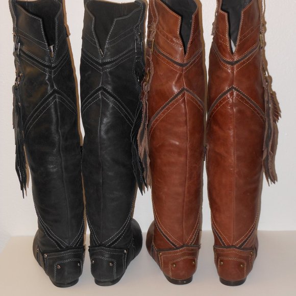 ZIGINY TAN AND BLACK LEATHER KNEE HIGH BOOT LOT SIZE 6.5 MEDIUM - Picture 8 of 16